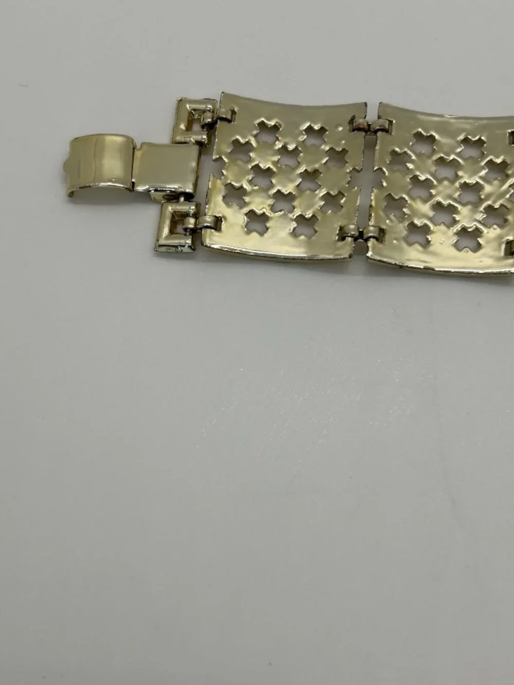 Wide Panel Bracelet Gold-Tone Statement With Fold-Over Clasp 7.5 
